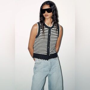 ZARA STRIPED KNIT button up WAISTCOAT sleeveless TOP large